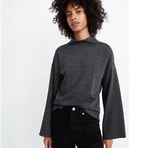 Madewell Wide Sleeve Mockneck Top Shirt Glen Plaid Gray Size Medium